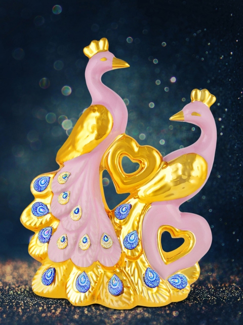 

Archies Love Gifts Unisex Gold-Coloured & Pink Peacock Couple Showpiece