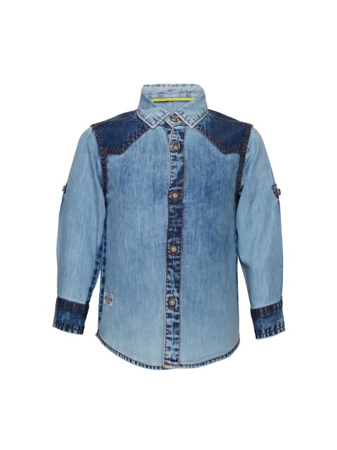 

TALES & STORIES Boys Blue Standard Regular Fit Faded Denim Casual Shirt