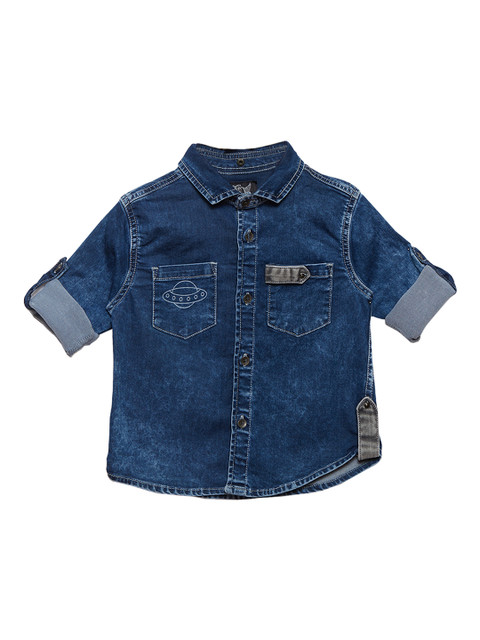 

TALES & STORIES Boys Blue Regular Fit Faded Denim Casual Shirt