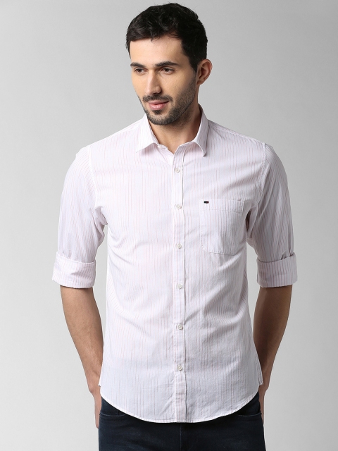 

Peter England Casuals Men White & Orange Slim Fit Striped Casual Shirt
