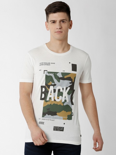 

Peter England Casuals Men White Printed Round Neck T-shirt