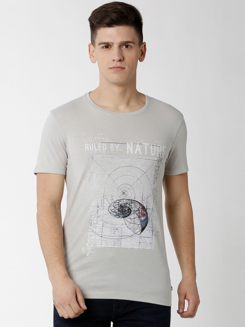 

Peter England Casuals Men Grey Printed Round Neck T-shirt