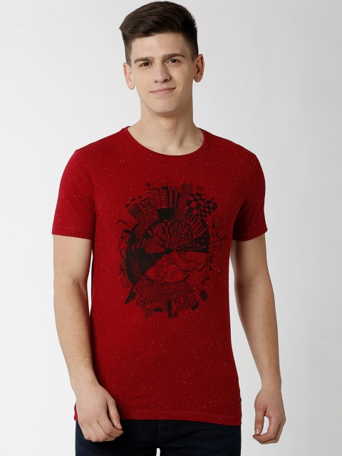 

Peter England Casuals Men Red Printed Round Neck T-shirt