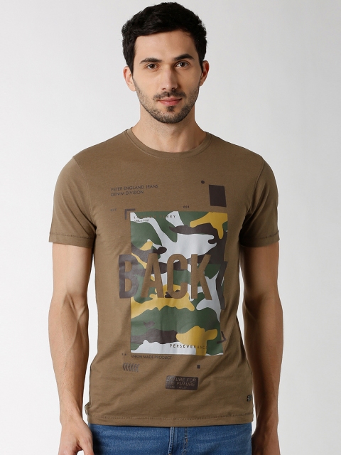 

Peter England Casuals Men Brown Printed Round Neck T-shirt