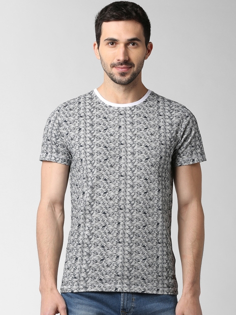

Peter England Casuals Men Grey Printed Round Neck T-shirt