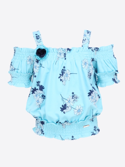 

CUTECUMBER Girls Blue Printed Blouson Top