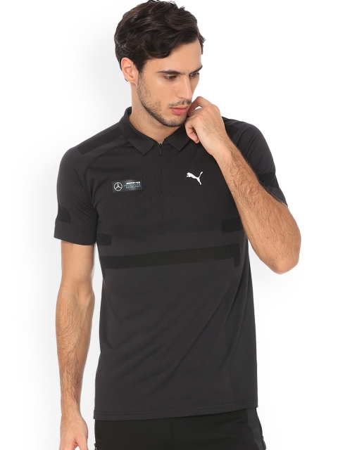 

Puma Men Black Striped Polo Collar MAPM evoKNIT T-shirt