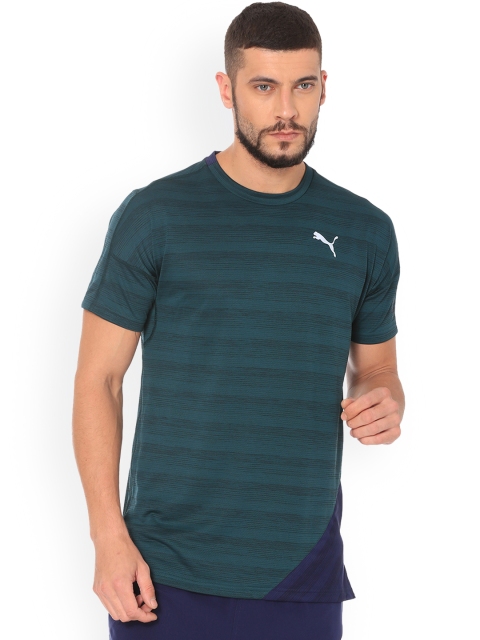 

Puma Men Green Striped Round Neck PACE S S Tee Ponderosa Pine Heather-Peac T-shirt