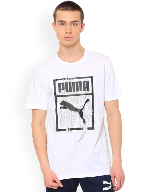 

Puma Men White Printed Round Neck Graphic Logo Brush T-shirt