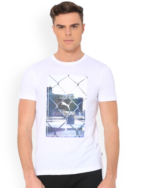 

Puma Men White Printed Round Neck T-shirt