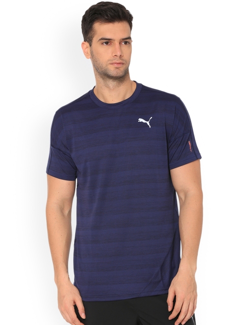

Puma Men Navy Blue Striped Round Neck T-shirt