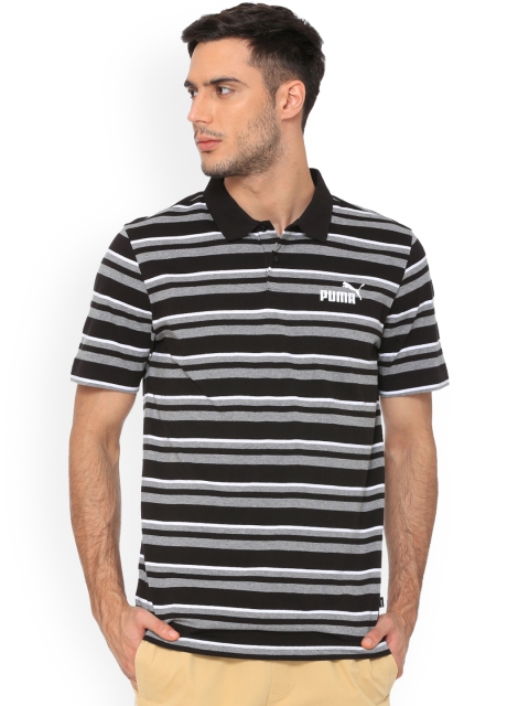

Puma Men Black Striped Polo Collar T-shirt