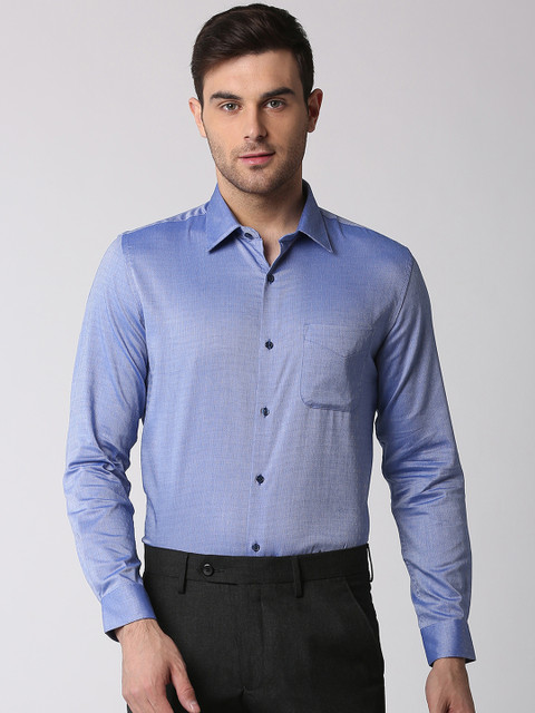 

Peter England Men Blue Slim Fit Self Design Formal Shirt
