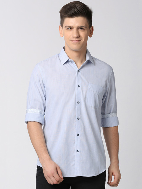 

Peter England Men Blue Slim Fit Self Design Casual Shirt