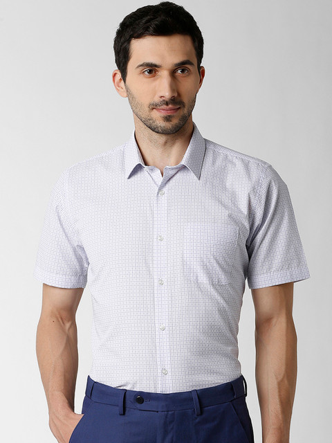 

Peter England Men White Slim Fit Checked Formal Shirt