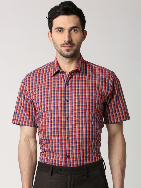 

Peter England Men Red & Blue Slim Fit Checked Formal Shirt