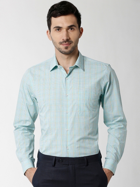 

Peter England Men Sea Green Slim Fit Checked Formal Shirt