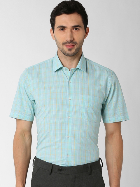 

Peter England Men Sea Green Regular Fit Checked Formal Shirt
