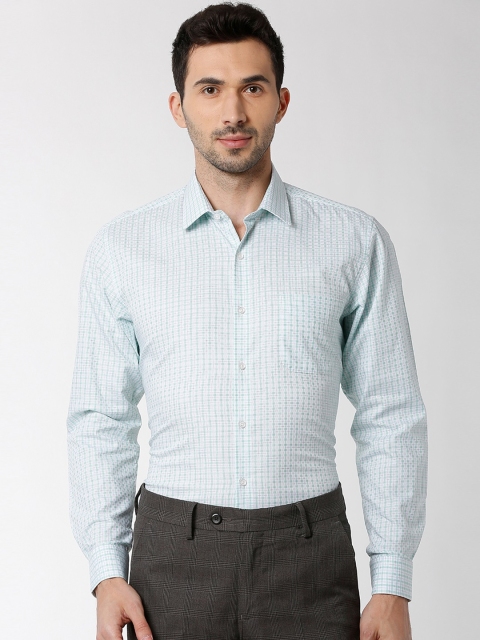 

Peter England Men Green & White Regular Fit Checked Formal Shirt