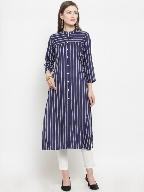 

Jompers Women Blue & White Striped Straight Kurta