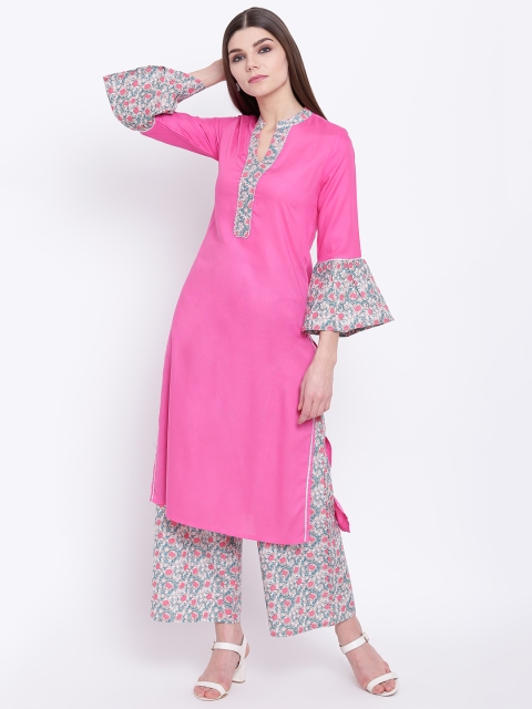 

Khushal K Women Pink & Off-White Printed Kurta with Palazzos