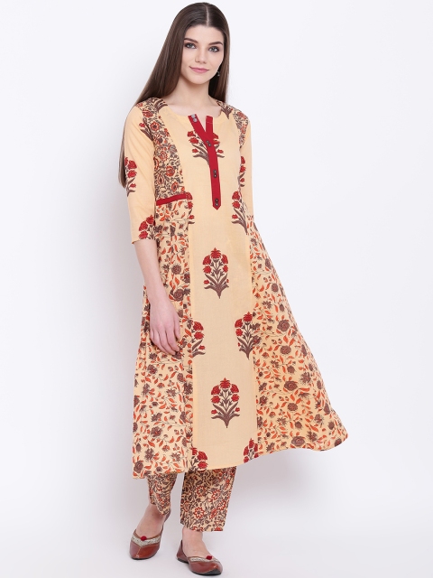 

Khushal K Women Brown & Cream-Coloured Printed Kurta with Palazzos
