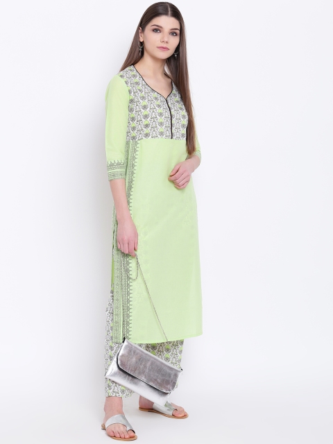 

Khushal K Women Green & Off-White Printed Kurta with Palazzos