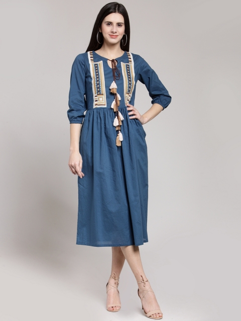 

plusS Women Navy Blue Printed Fit and Flare Dress