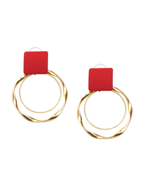 

Foxy Sperks Gold-Toned & Red Circular Drop Earrings