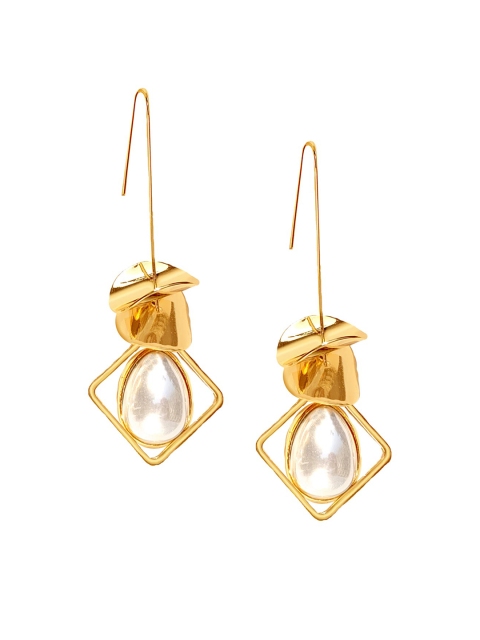 

Foxy Sperks Gold-Toned & White Diamond Shaped Drop Earrings