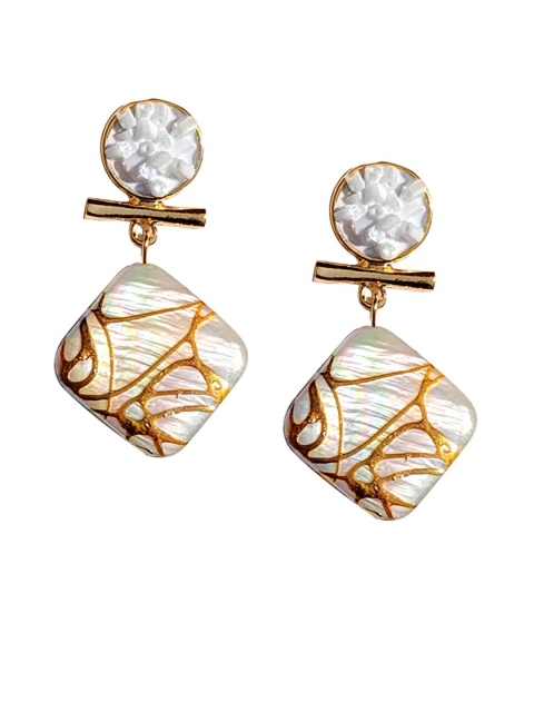 

Foxy Sperks Gold-Toned & White Square Drop Earrings