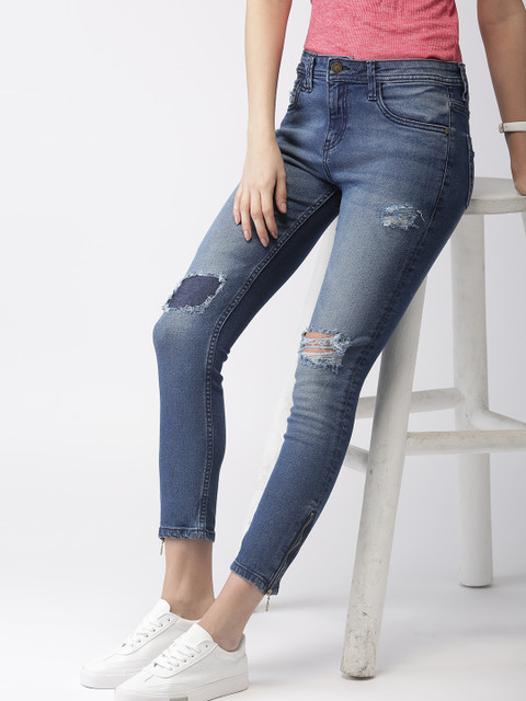 

Mast & Harbour Women Blue Skinny Fit Mid-Rise Mildly Distressed Stretchable Cropped Jeans