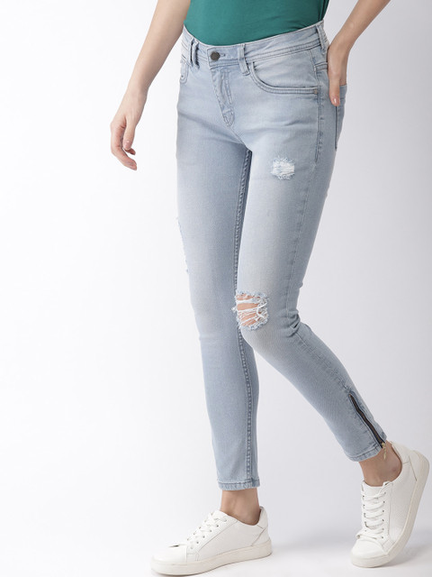 

Mast & Harbour Women Blue Skinny Fit Mid-Rise Mildly Distressed Stretchable Cropped Jeans