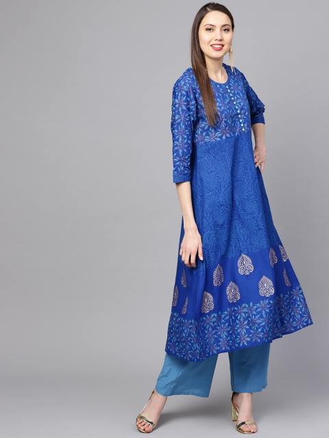 

ZOEYAMS Women Blue Printed A-Line Kurta