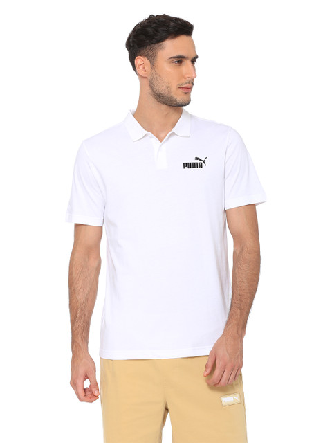 

Puma Men White Solid Polo Collar ESS Jersey T-shirt