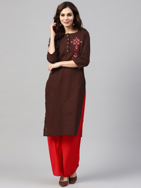 

ZOEYAMS Women Coffee Brown & Red Solid Kurta with Palazzos