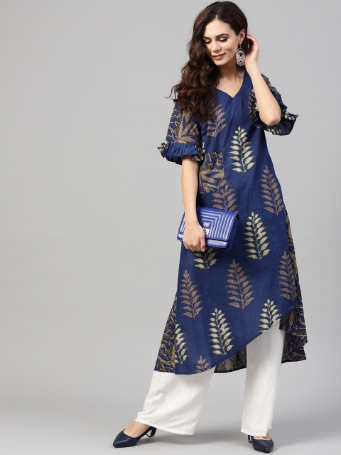 

ZOEYAMS Women Blue & White Printed Kurta with Solid Palazzos