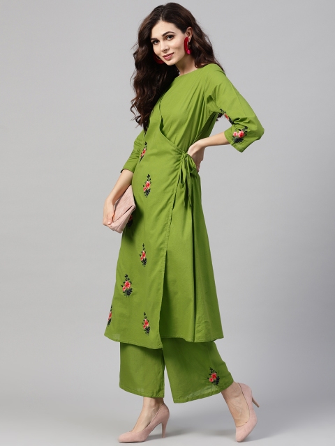 

ZOEYAMS Women Green Embroidered Kurta with Palazzos