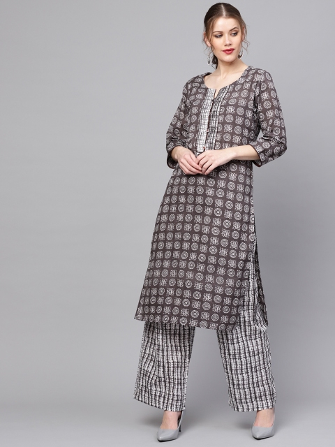 

ZOEYAMS Women Grey & White Printed Kurta with Palazzos