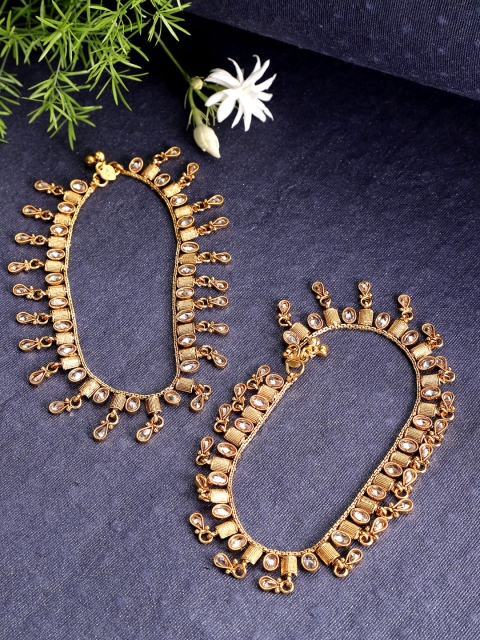 

Priyaasi Women Set of 2 Gold-Plated Handcrafted Kundan-Studded Anklets