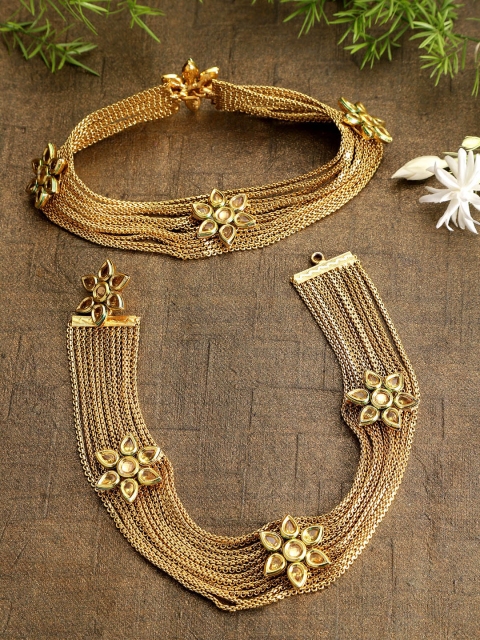 

Priyaasi Set of 2 Gold-Plated Handcrafted Multistranded Kundan Studded Anklets