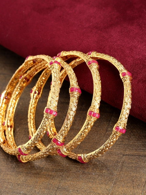 

Priyaasi Set of 4 Pink Gold-Plated Stone-Studded Handcrafted Bangles