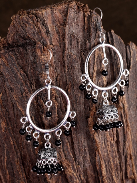 

Priyaasi German Silver-Plated Black Oxidized German Silver Circular Drop Earrings