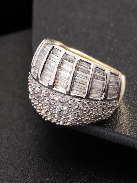 

Priyaasi Gold-Plated CZ-Studded Handcrafted Finger Ring, Silver