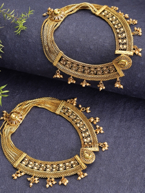

Priyaasi Set of 2 Gold-Plated Handcrafted Multistranded Kundan Studded Anklets