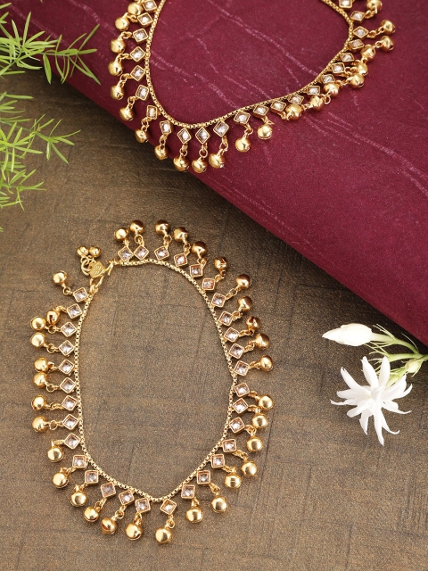 

Priyaasi Women Set of 2 Gold-Plated Handcrafted Kundan-Studded Anklets