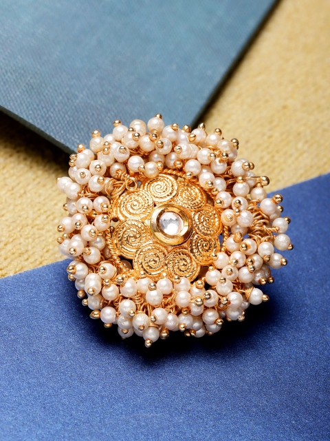 

Priyaasi Off-White Gold-Plated Beaded Handcrafted Adjustable Ring