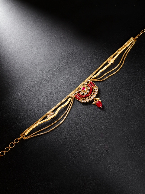 

Priyaasi Pink & Off-White Gold-Plated Multistranded Stone-Studded & Beaded Waist Chain