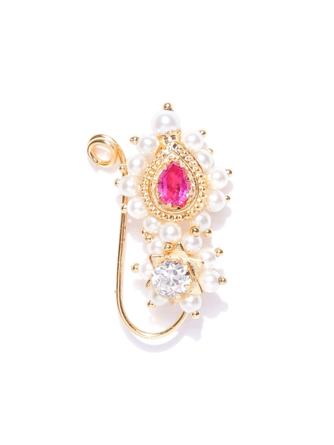 

Priyaasi Magenta & Off-White Gold-Plated American Diamond-Studded Clip-On Nosepin