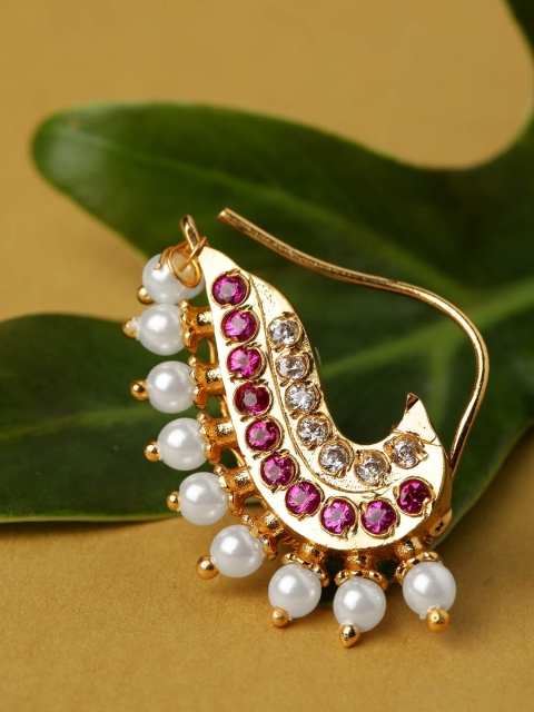 

Priyaasi Magenta & White Gold-Plated Stone-Studded Clip-On Nosering